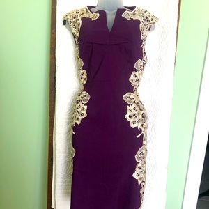 Cream and purple lace appliqué dress
